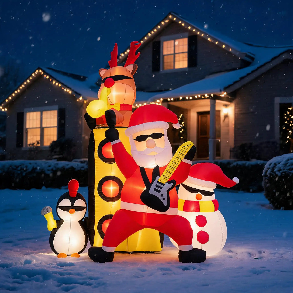Christmas Inflatable Santa Musical Band Outdoor Garden Yard