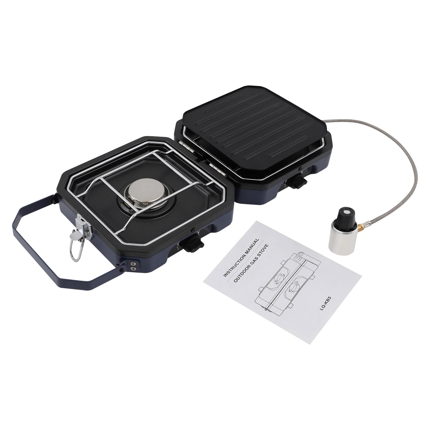 2 Burners Portable Camping Gas Stove 2.3+2.3KW Non-stick Coating Stainless Steel Folding Outdoor BBQ Cooking Stove for Camping Picnic