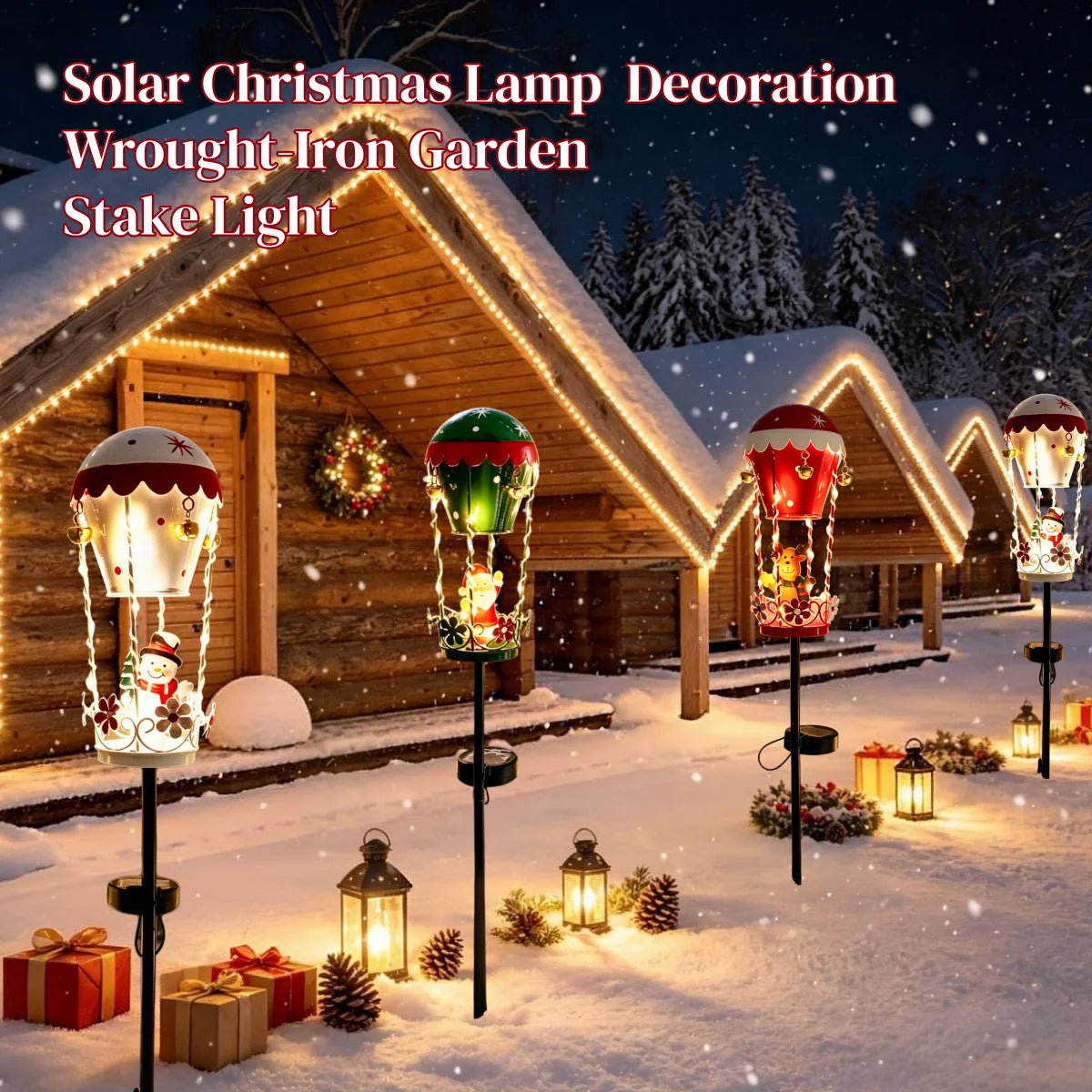 Solar Garden Stake Light Iron Santa Claus Christmas Balloon Decor