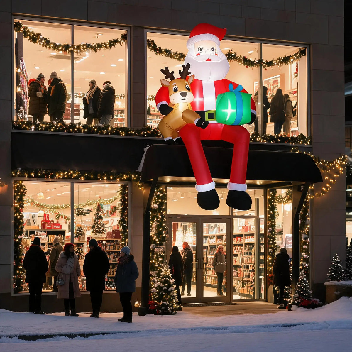 Lighted Christmas Inflatable Santa With Reindeer Outdoor Yard Display