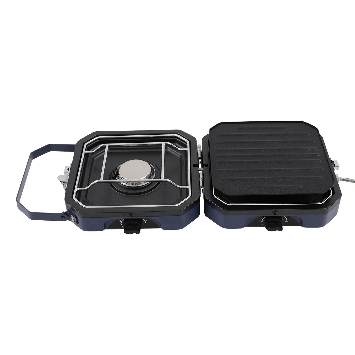 2 Burners Portable Camping Gas Stove 2.3+2.3KW Non-stick Coating Stainless Steel Folding Outdoor BBQ Cooking Stove for Camping Picnic