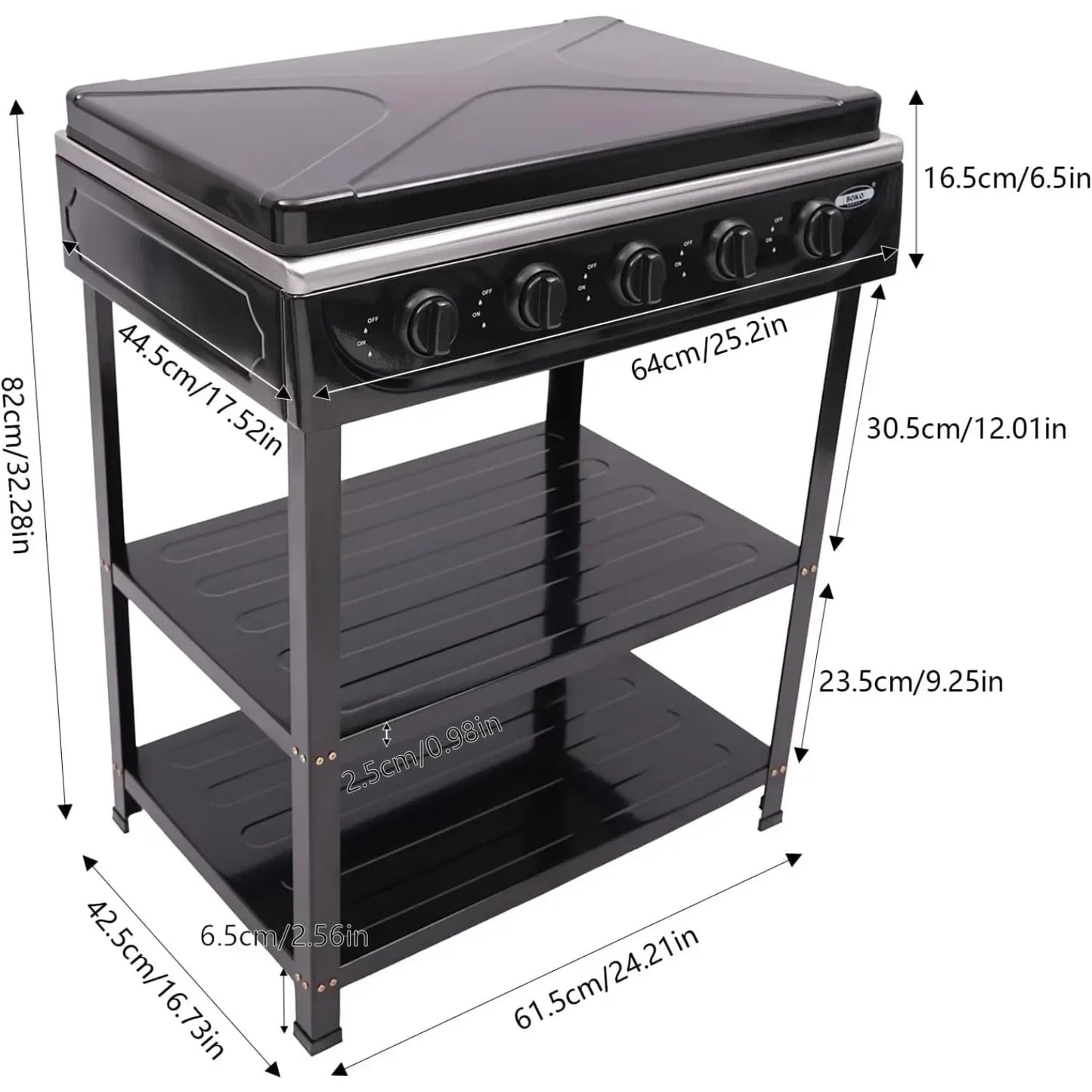 5-Burner, Gas Stove Outdoor Camping Cooking BBQ Grill With 2-Tier Storage Rack  for Camping,Fishing,RV Travel