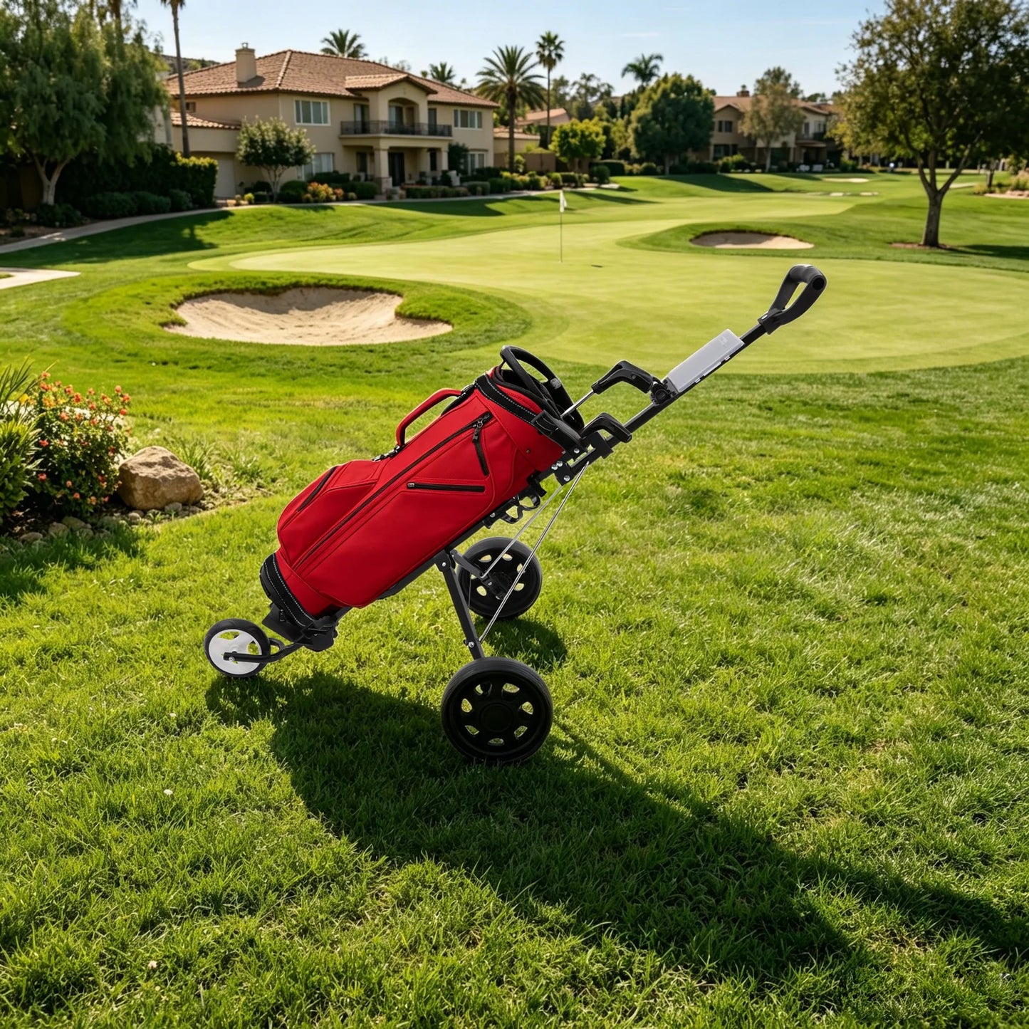 Three Wheel Golf Push Cart Folding Aluminum Frame Cup Holder