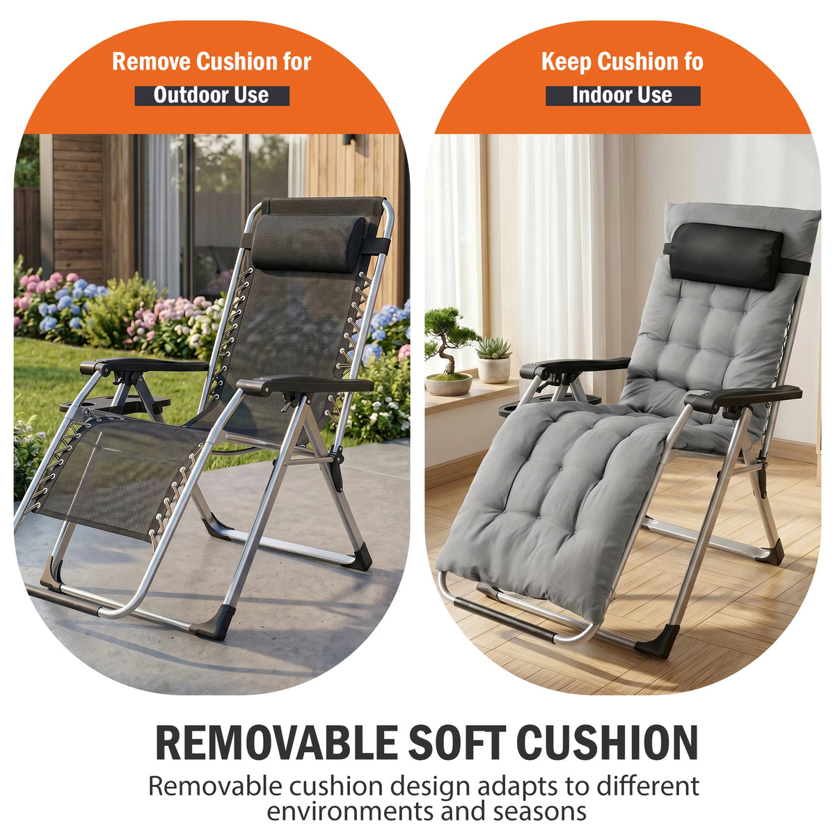 JHK Zero Gravity Reclining Outdoor Lounge Chair With Tray