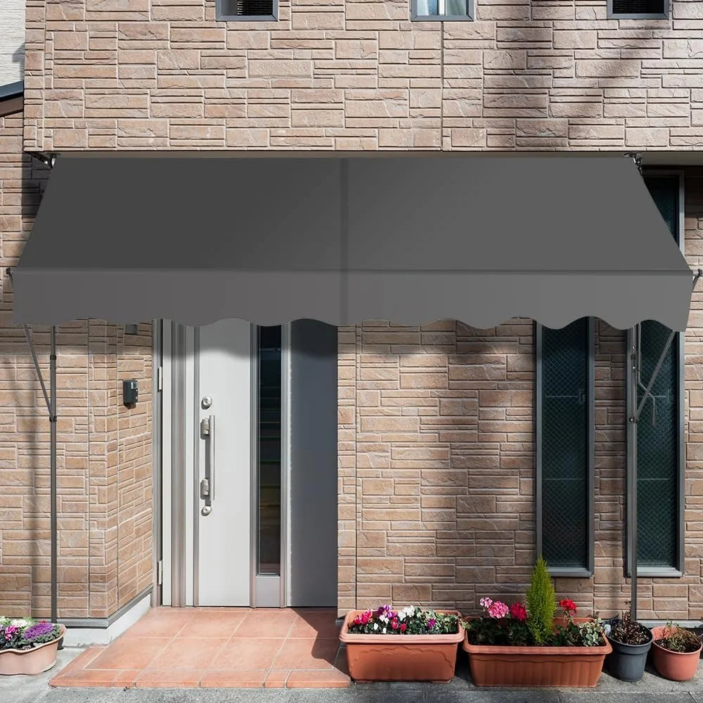 Manual Retractable Awning, 118-Inch Adjustable Sunshade for Patio Door, UV Protection Canopy for Backyard Garden Balcony - Gray