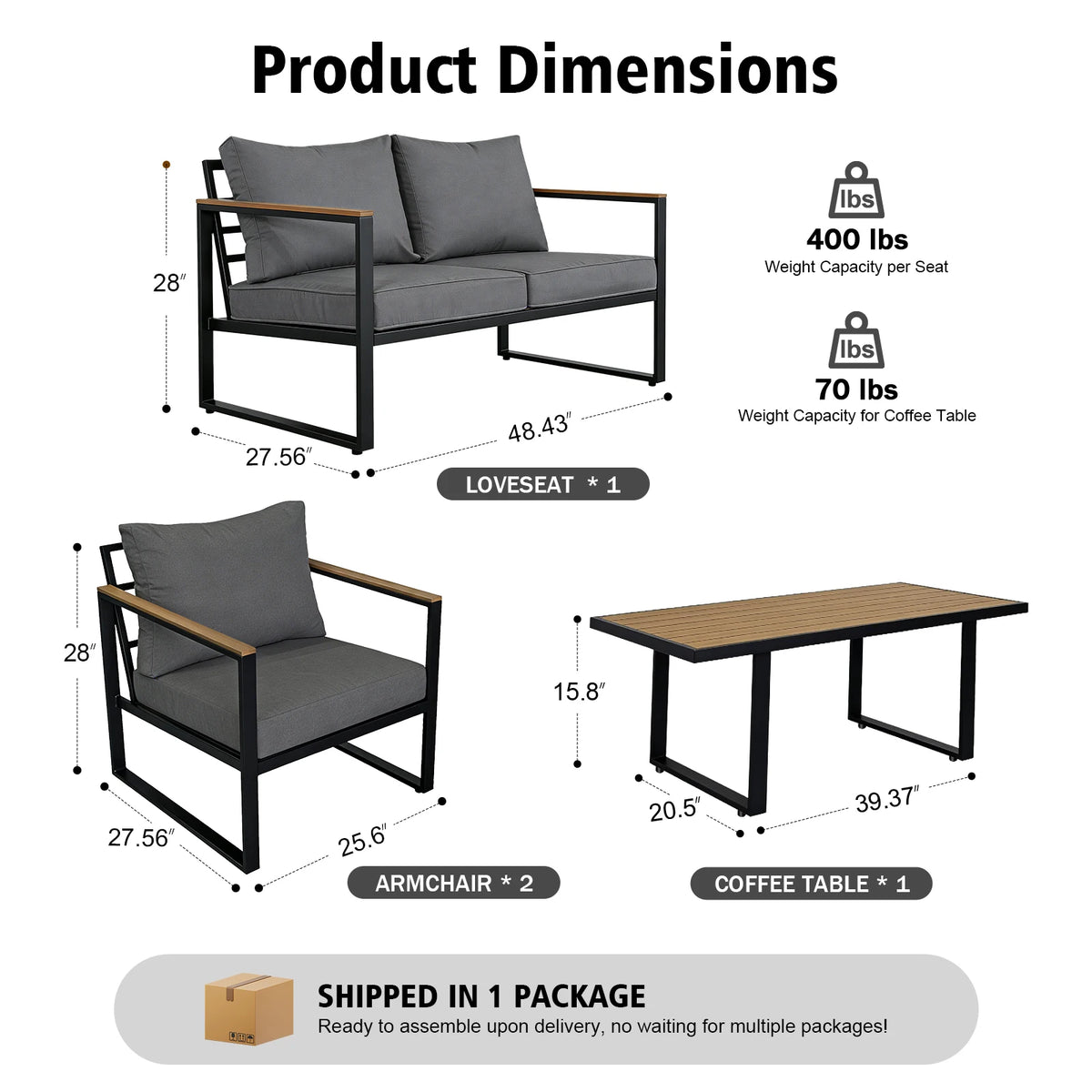 Joulee Weather Resistant Outdoor Patio Conversation Set