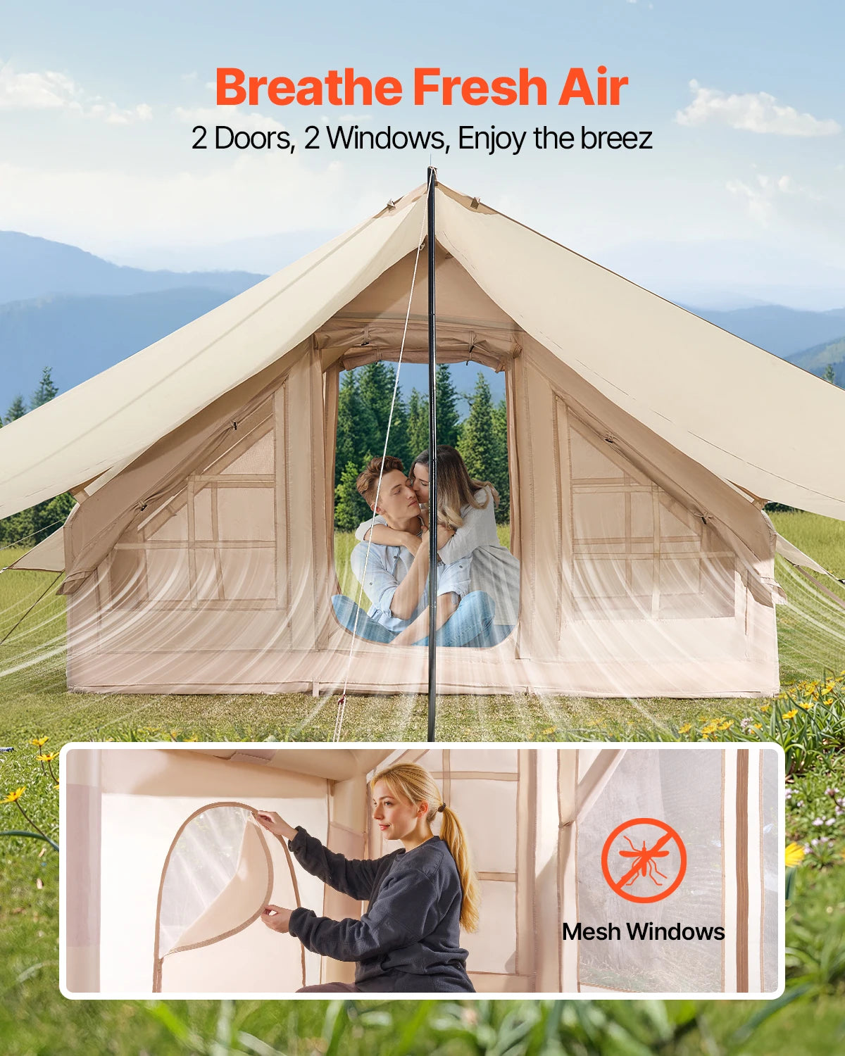VEVOR Inflatable Camping Tent for 3-5 People with Hand Pump