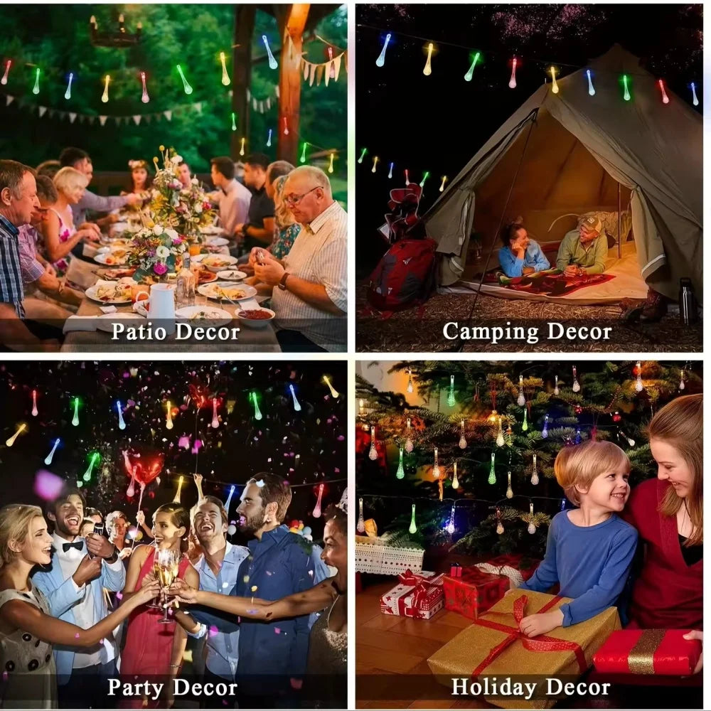 10M Water Droplets Solar String Lights LED Waterproof Outdoor Decoration Garland Fariy Lights Christmas Wedding Party Garden