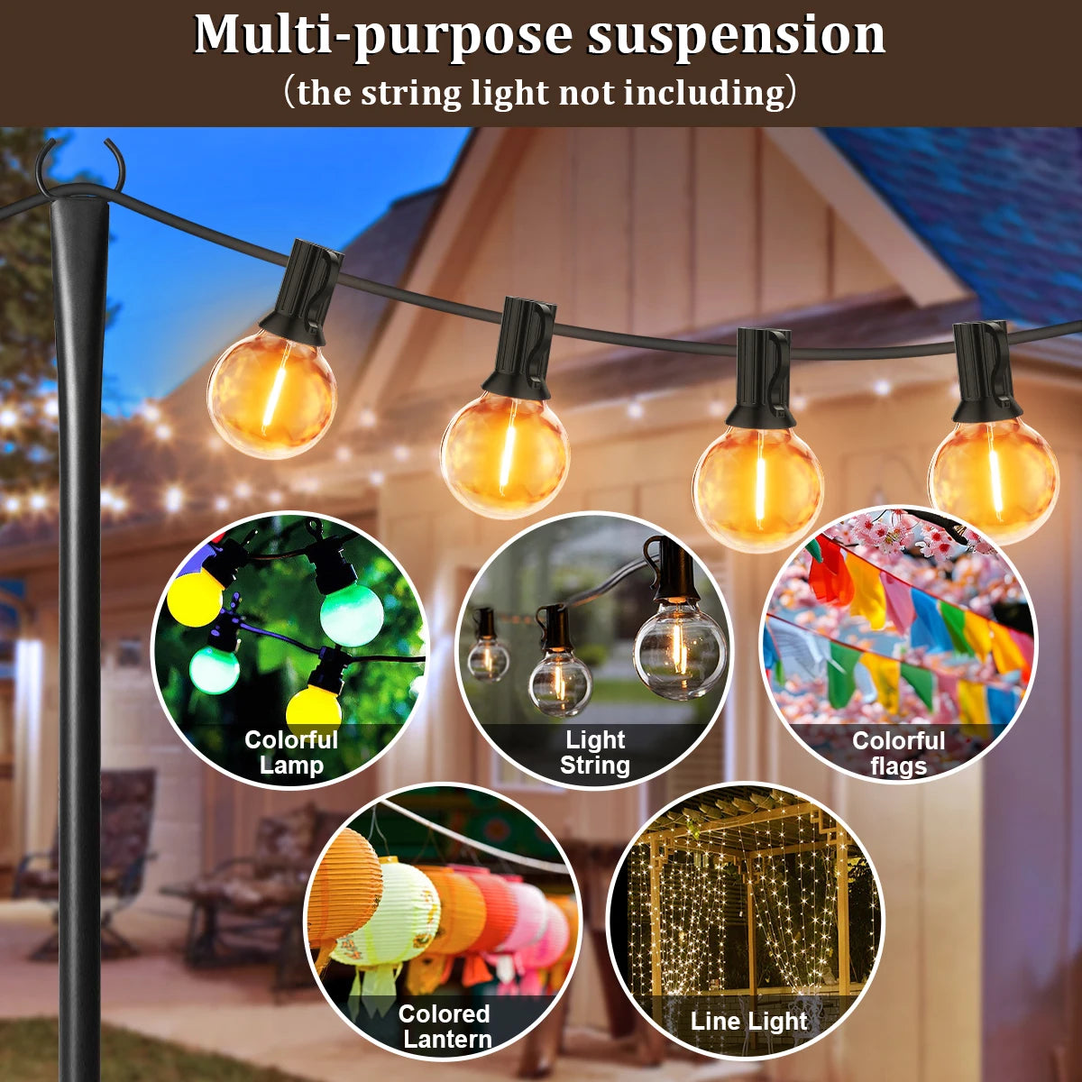 Aiop Adjustable Metal String Light Pole For Outdoor Patio Decor