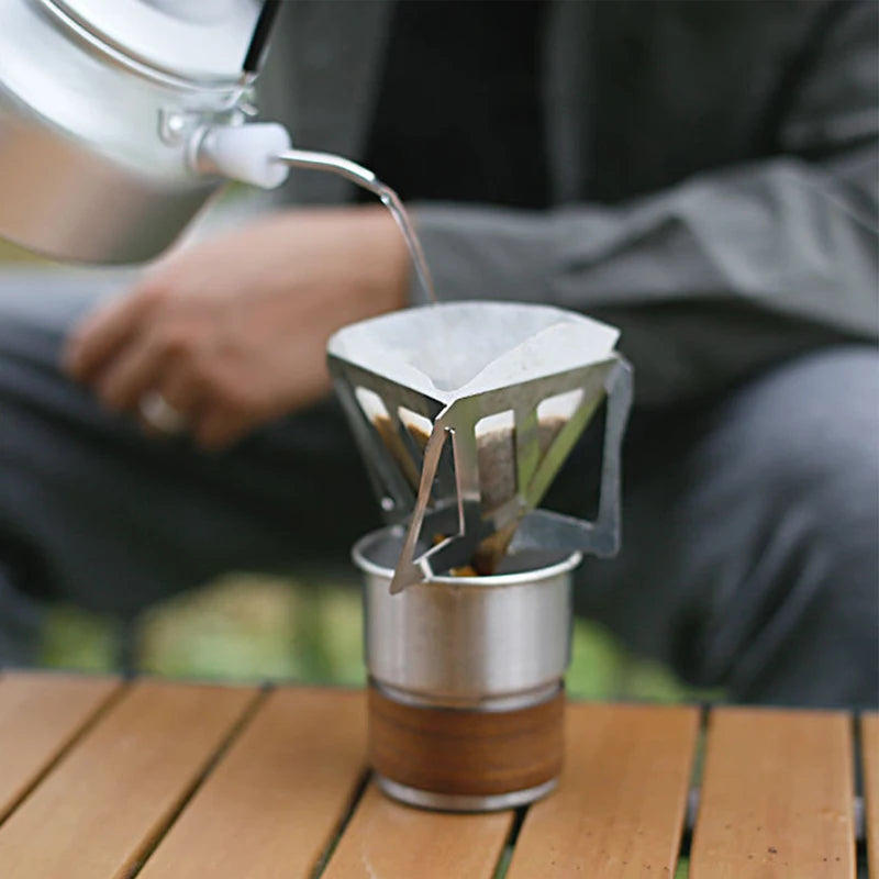 Coffee Drip Rack Outdoor Camping Portable Stainless Steel Folding Funnel Filter Cup Coffee Stove Coffee Residue Filter