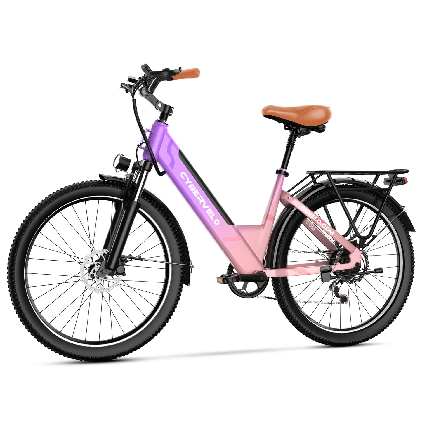 Cybervelo Urban Commute E-Bike, 48V 1000W Peak Motor Detachable Battery 7-Speed shift Electric Bike 26“ Step-Thru adults EK2