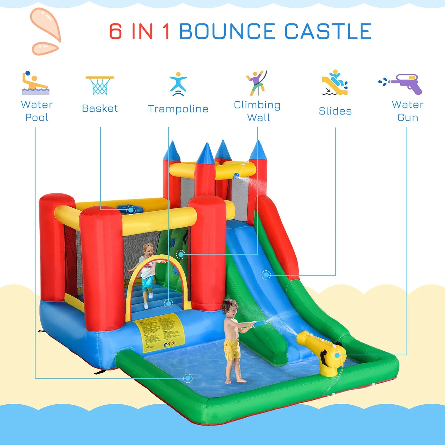 Inflatable Water Slide with Blower, All in 1 Bounce House Jumping Castle With Pool, Outdoor Backyard Playground For Summer Party