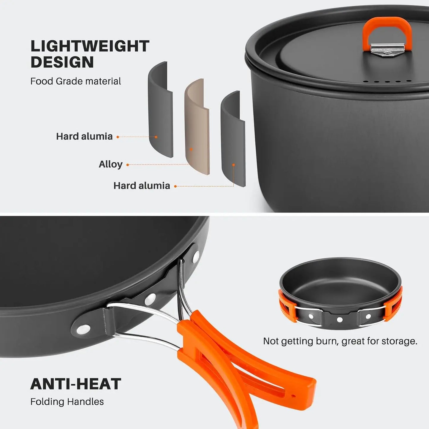 Open Fire Compatible 10Pcs Camping Cookware Set Stackable Outdoor Pots Pans Kit With Kettle Bowls Spoon For Hiking Backpacking Family Picnic