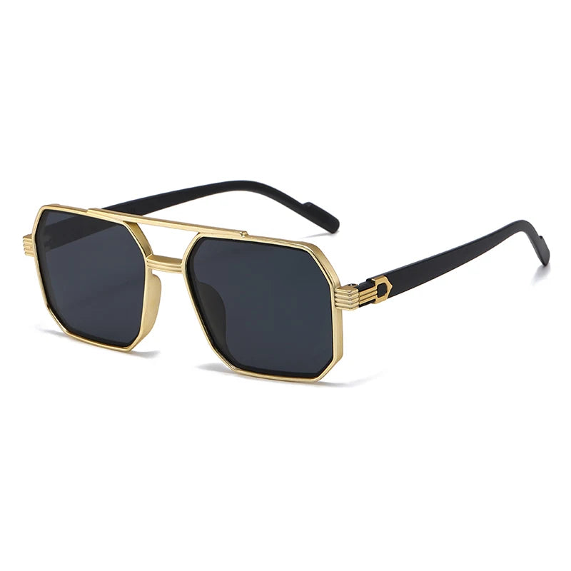 2pcs Trendy Metal Polygonal Pilot Sunglasses Luxury Double Beam Unisex UV400 Shades Perfect for Party Daily Wear Outdoor Driving Fashion Stylish Eyewear Ideal Holiday Gift for Men and Women