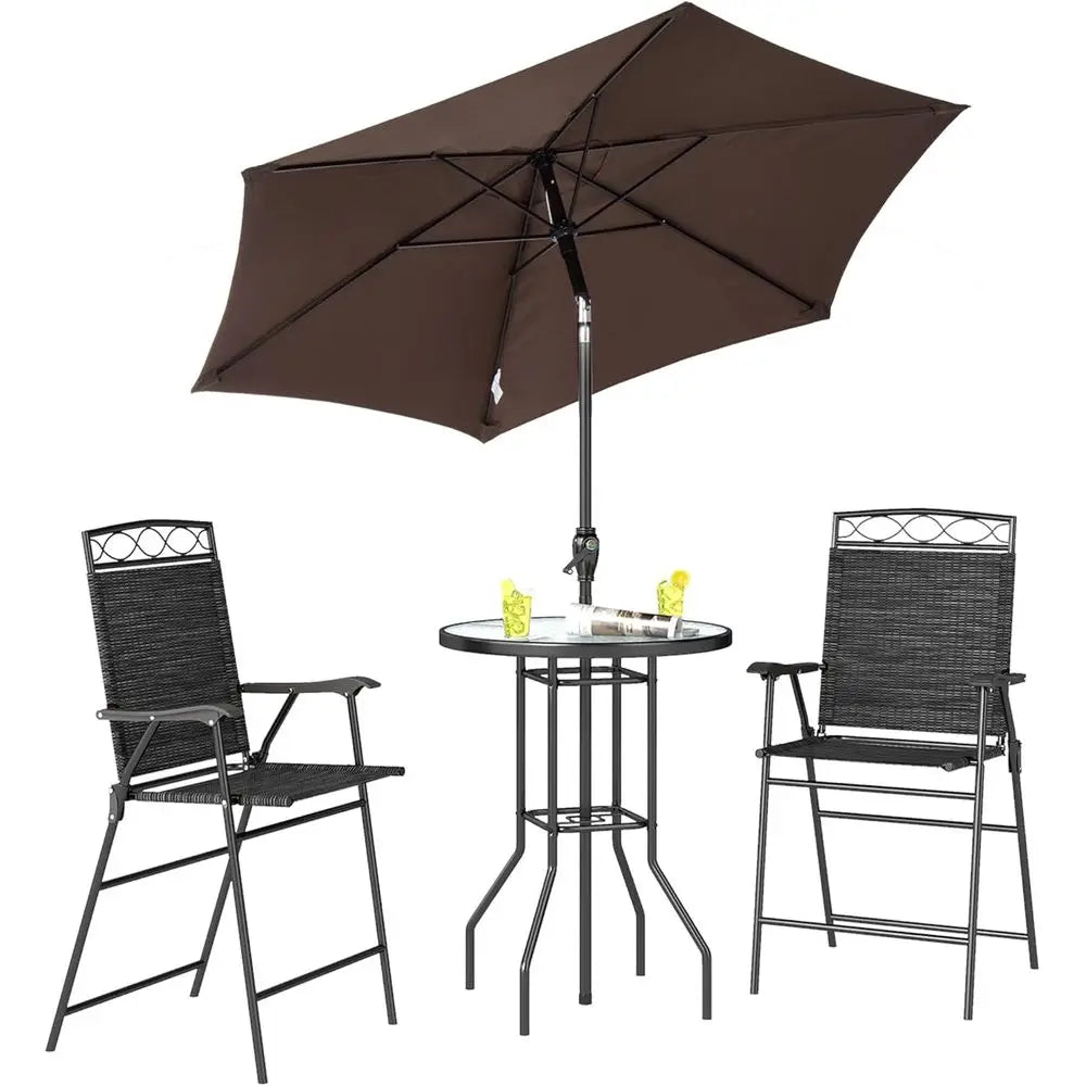 Outdoor Patio Dining Set With Swivel Chairs Umbrella Glass Table