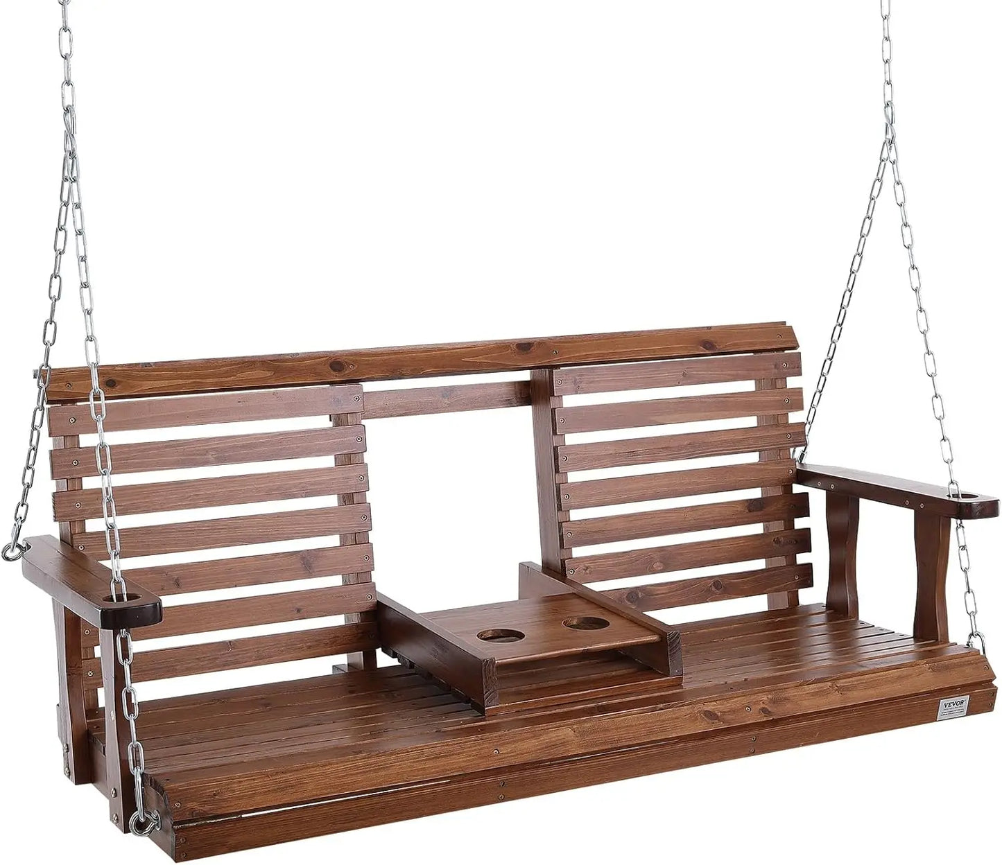 Outdoor Patio Bench Swing in Brown, Wooden, 5 ft, Upgraded 880 lbs Strong Load Capacity with Hanging Chains