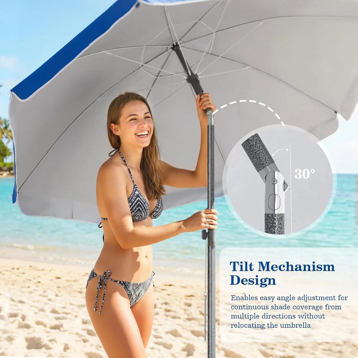 8.5FT Beach Umbrella with Sand Anchor – Heavy Duty Wind Resistant UPF 50+ Sun Shade, Portable with Tilt & Carry Bag for Beach, Sand, Garden, Patio, Pool (Navy Blue)
