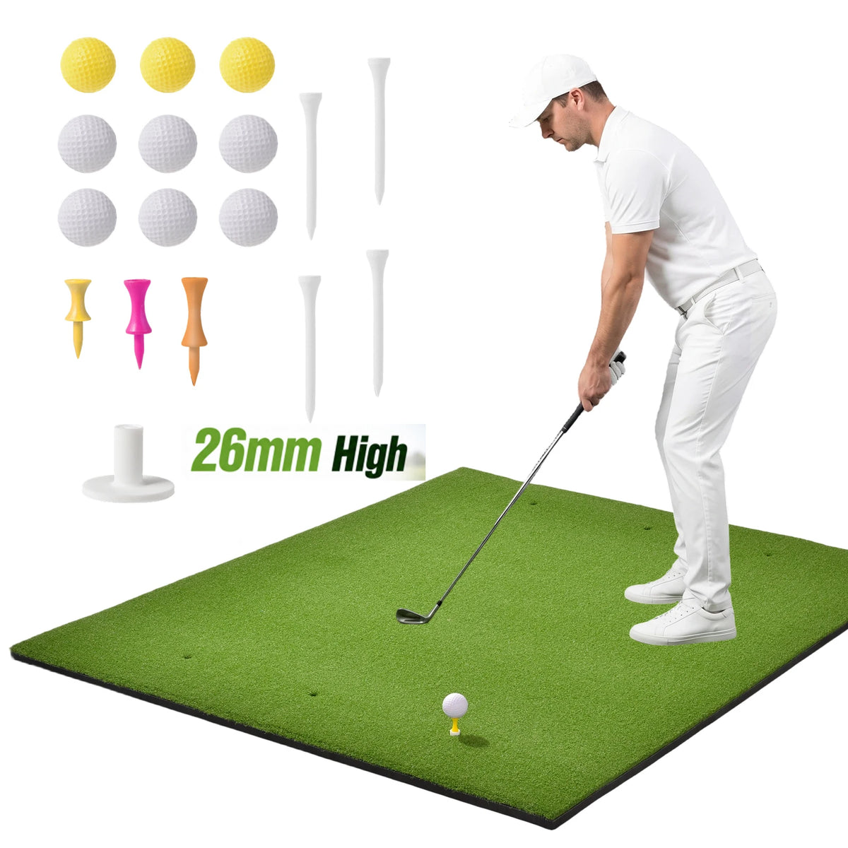 Golf Hitting Mat 5x4ft Portable Foldable Practice Mat with Balls and Tees, Heavy Duty Artificial Turf Driving Range Mat, Anti-Slip Golf Training Mat for Backyard Garage Indoor Outdoor Chipping Swing Simulator Use