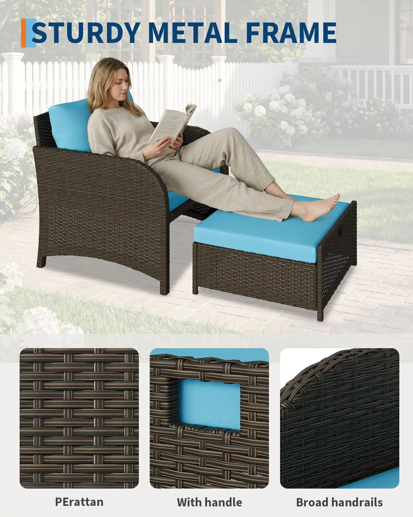 HiMISS 5 Piece PE Rattan Patio Set With Ottomans And Glass Table