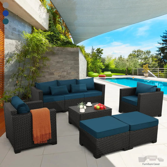 Outdoor Patio Furniture Propane Fire Pit Table Set 7 Piece