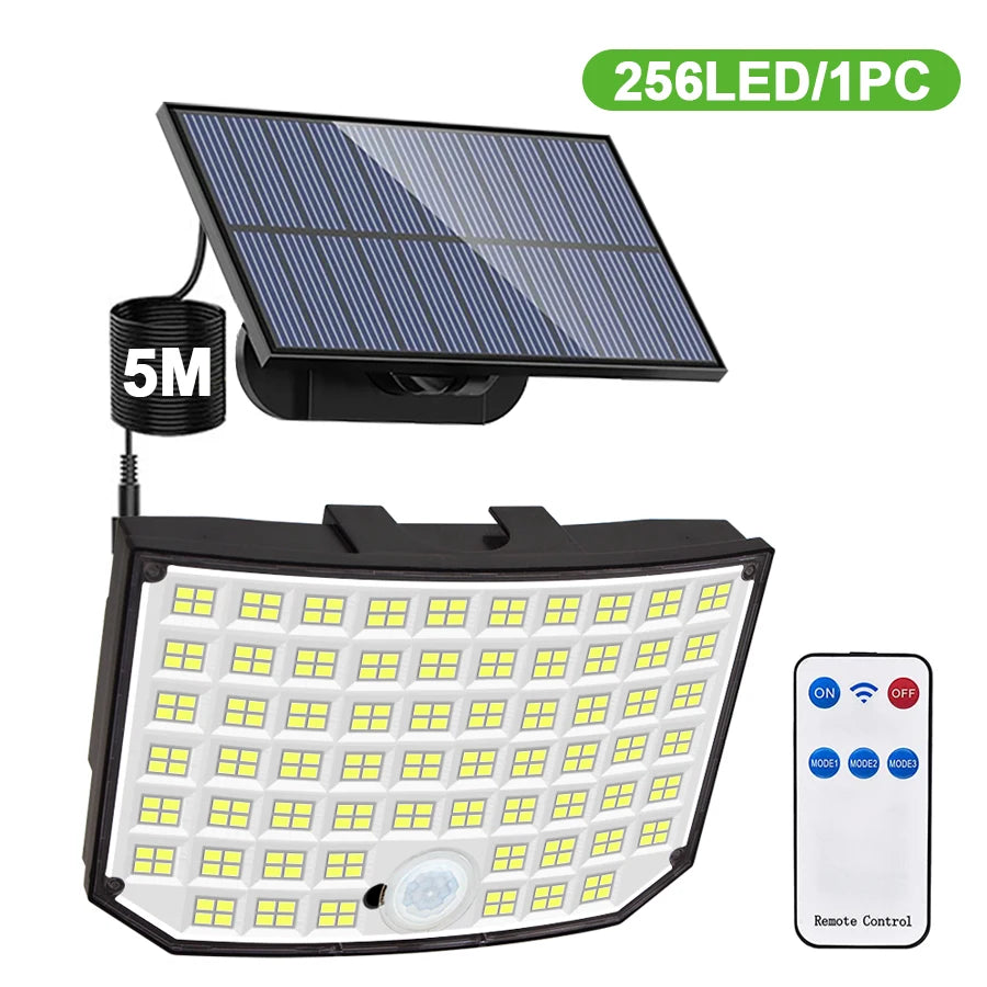 Solar Outdoor Motion Sensor Lights 348/328 LED Security Flood Wall Lamp Remote Control 270° IP65 Waterproof Outdoor Lighting