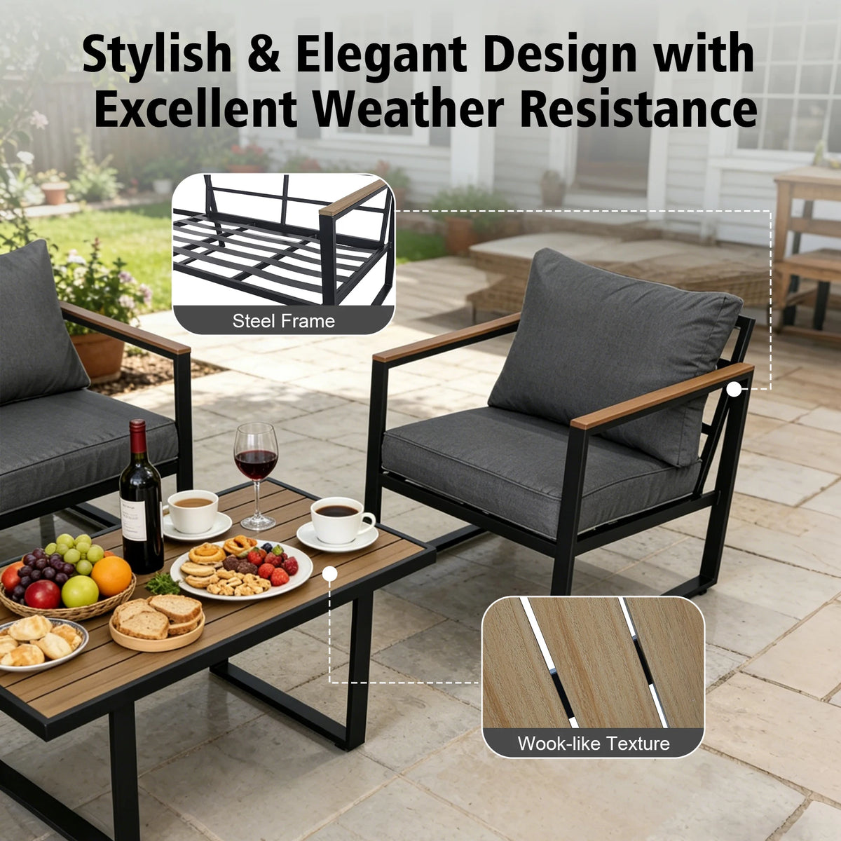 Joulee Weather Resistant Outdoor Patio Conversation Set