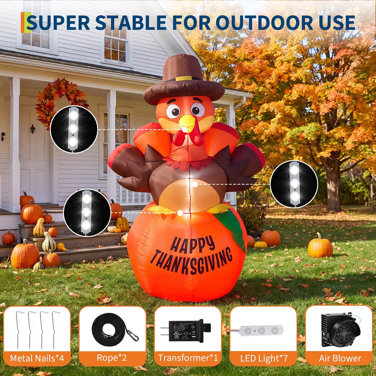 HiMISS Thanksgiving Pumpkin Turkey Inflatable Yard Decor With LED Lights