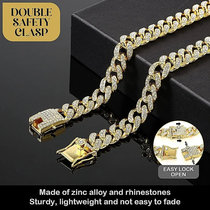 Luxury Stainless Steel Pet Chain Collar Featuring Jeweled Design