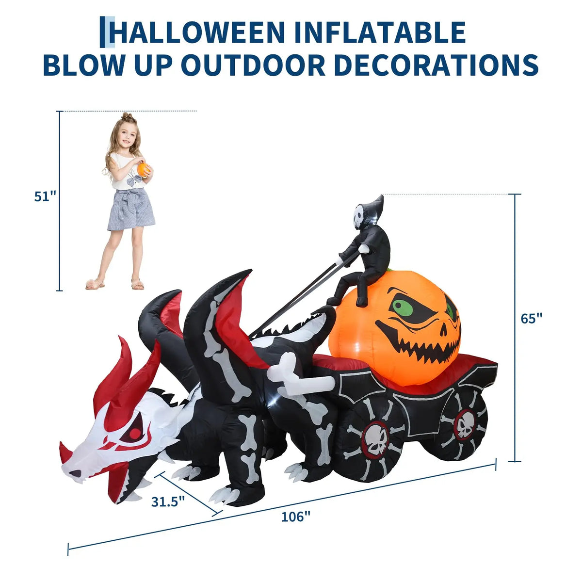 HiMISS Halloween Inflatable Dragon Carriage With LED Lights