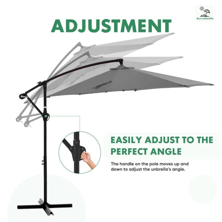 Outdoor Patio Umbrella 10ft Offset Hanging Patio Umbrella with Aluminum Stand 8 Ribs UV Protection for Pool Garden Backyard Mar