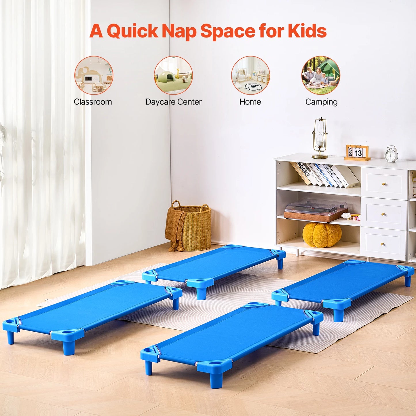 SucceBuy Stackable Kiddie Cot Pack of 4/6 Portable Toddler Nap Cots for Kids Preschool Classroom Daycare Beds for Sleeping Resting