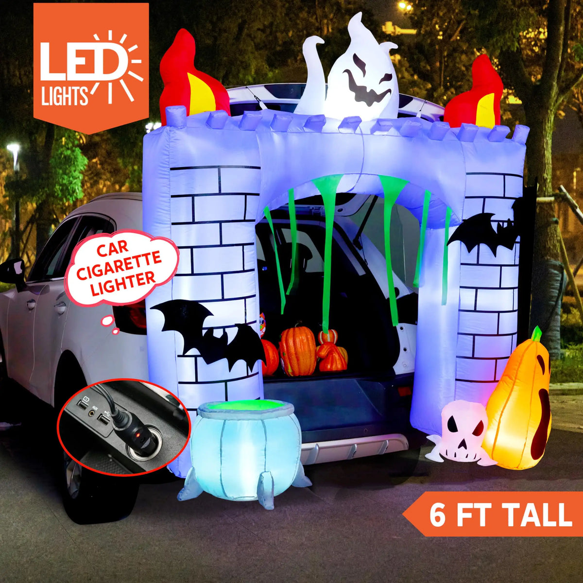 6 FT Tall Haunted Castle Halloween Inflatable Haunted Castle Decoration Trunk Treat Car Decorations Kit Ghost and Pumpkin for Halloween Party