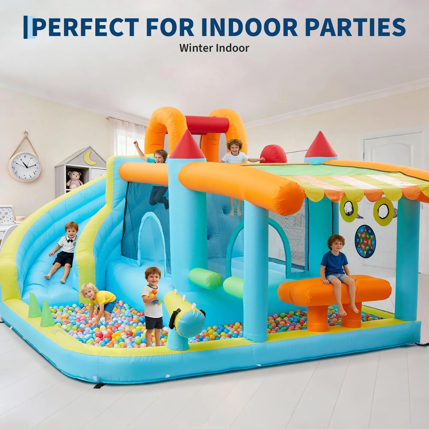 14FT Kids Bounce House With Slide & 450W Blower, 12-in-1 Inflatable Water Bouncer For Backyard Indoor Outdoor Party Castle Play