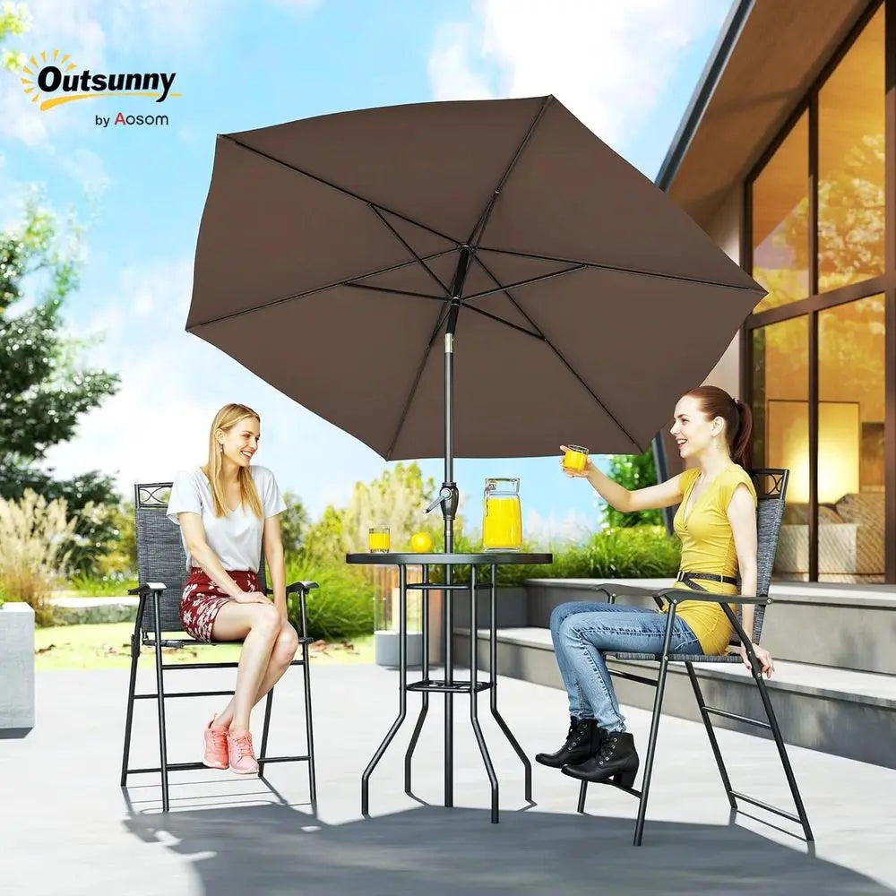 Outdoor Patio Dining Set With Swivel Chairs Umbrella Glass Table
