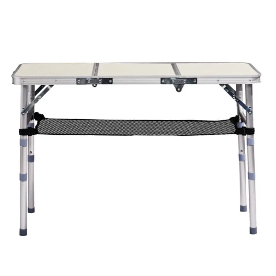 Folding Camping Table 3 Adjustable Heights Aluminum Tabletop Mesh Shelf 110lb Capacity for Camping Picnics Beach Patio