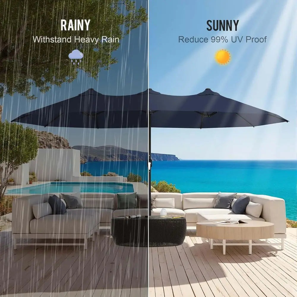 Double-Sided Crank Patio Umbrella with UV Protection for Outdoor, Garden, Pool, and Beach Use (Base Not Included)