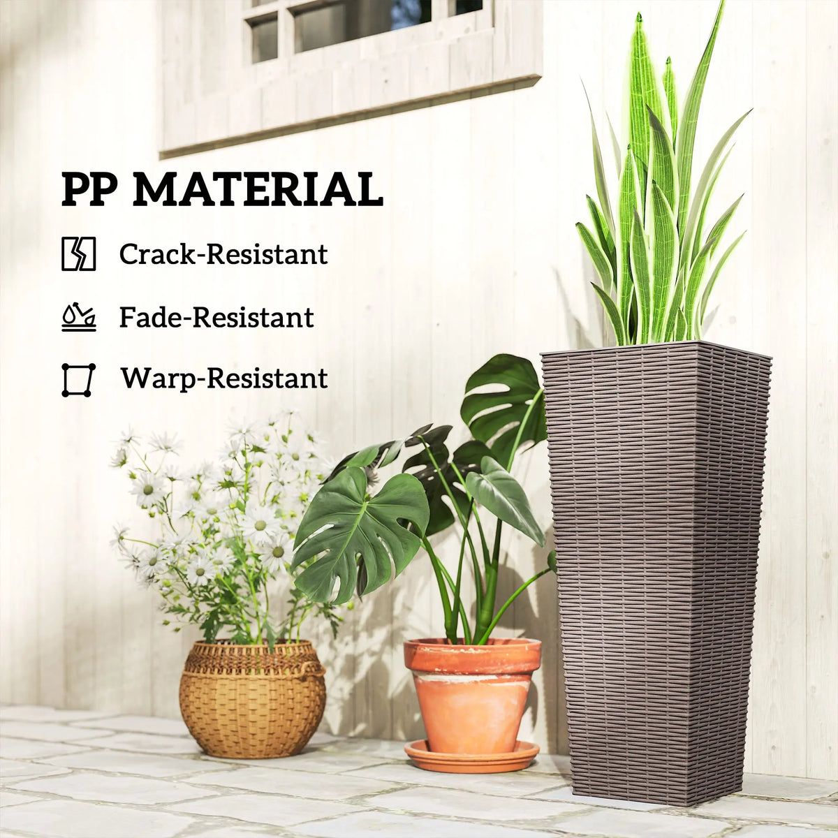 23.6 Inch Set of 2 Tall Planters for Outdoor Plants, Brown
