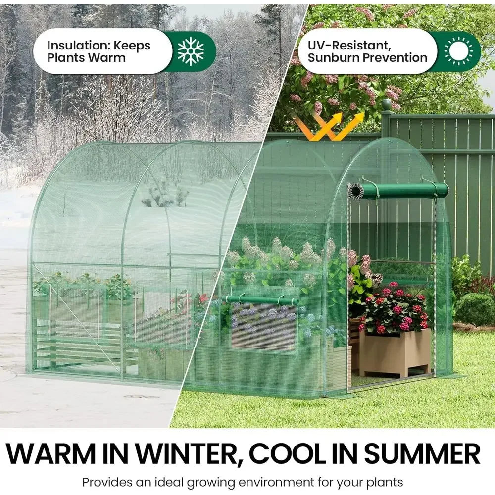 13x8x7ft Walk-in Greenhouse with 6 Ventilated Mesh Windows, Outdoor Plant Hoop House
