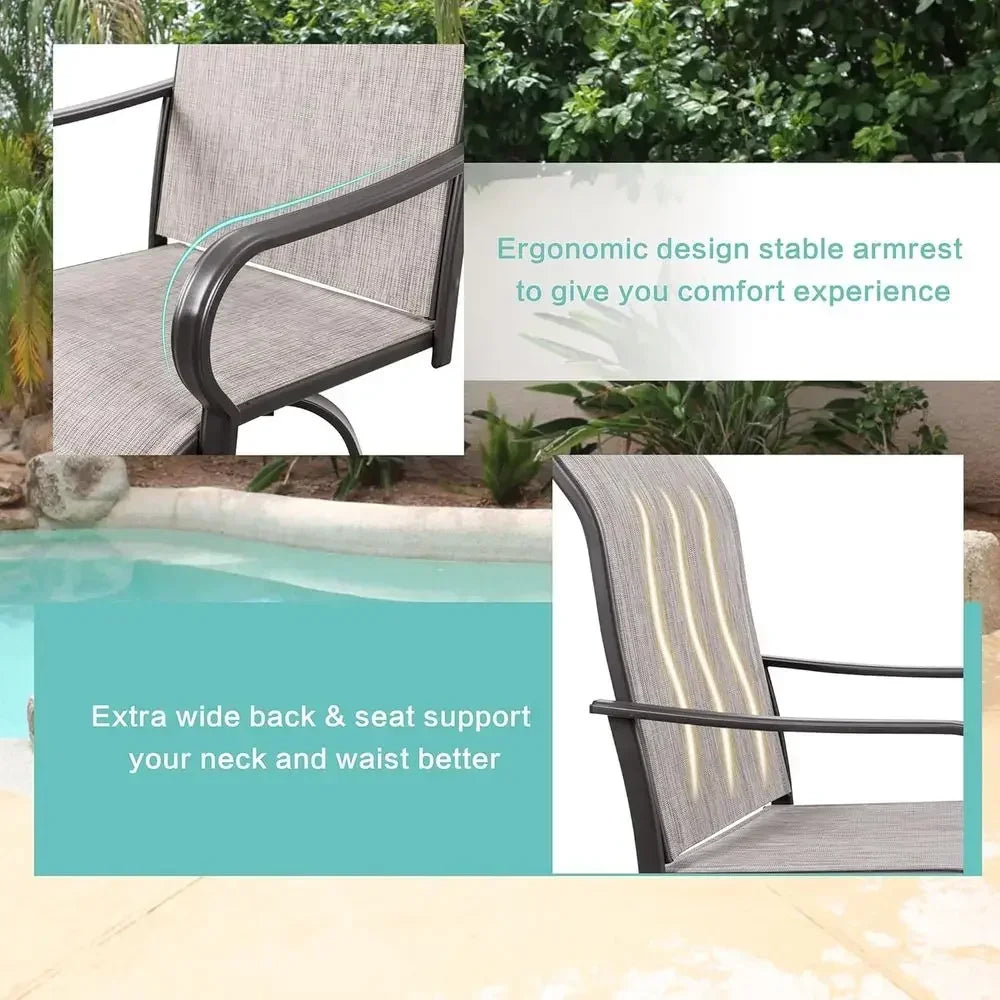 All-Weather Outdoor Swivel Bar Set with 2 High Chairs and Glass Table in Taupe