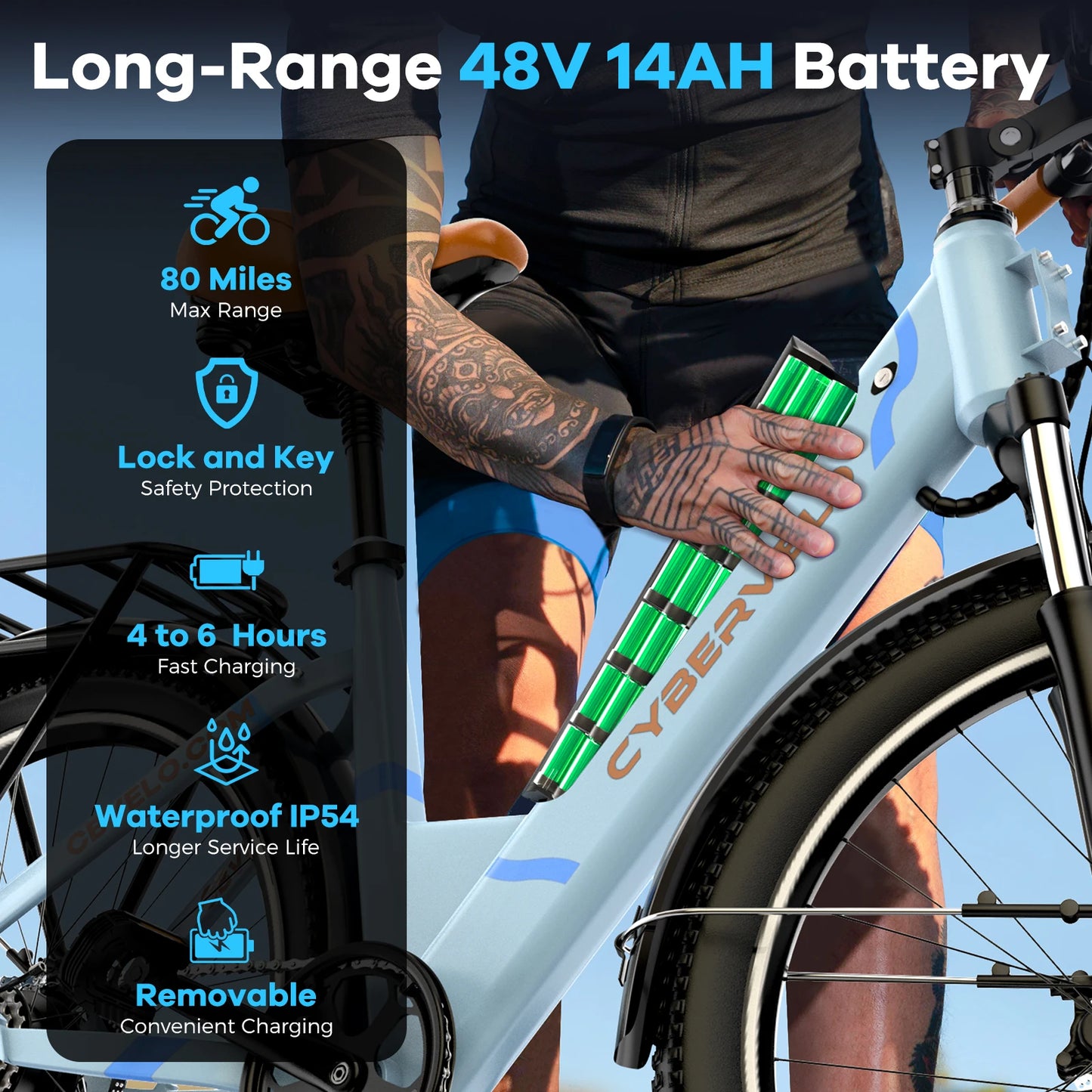 Cybervelo Urban Commute E-Bike, 48V 1000W Peak Motor Detachable Battery 7-Speed shift Electric Bike 26“ Step-Thru adults EK2
