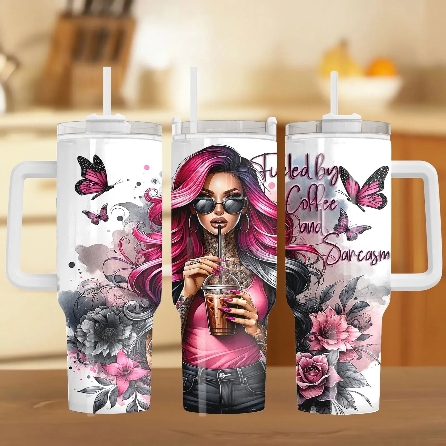 1pc 40oz Stainless Steel Tumbler with Straw and Handle, Creative Fashion Insulated Cup, Perfect Gift for Mom, Lover, Couple, Sister, Friends, Vacuum Cup for Home, Travel, Outdoor, Suitable for Summer and Winter, 304 Stainless