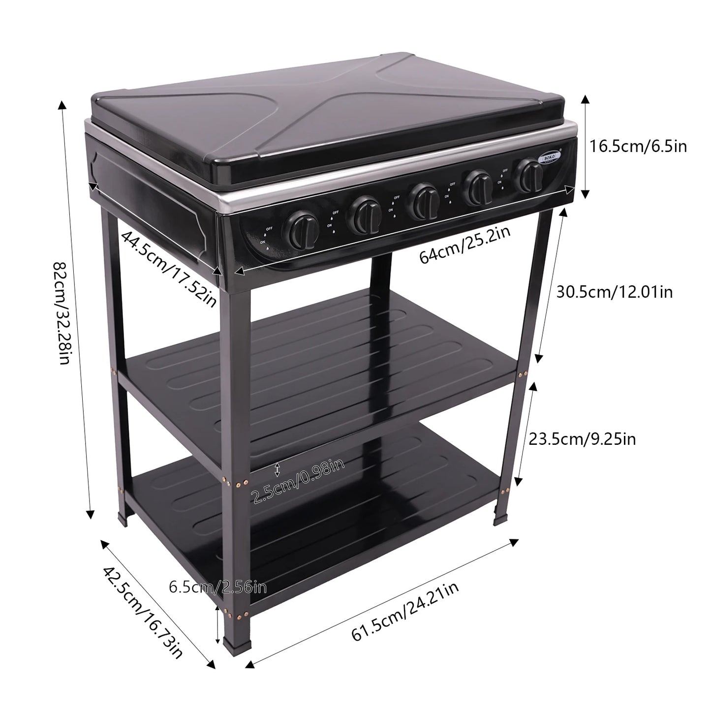 Bymaocar 5 Burner Outdoor Natural Gas Stove With Protective Cover