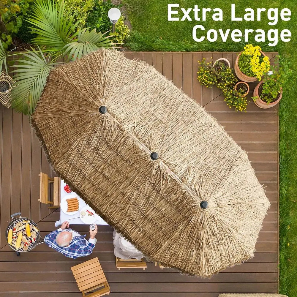 Crank-Lift Tiki Umbrella for Patio and Pool Bench, Water-Resistant