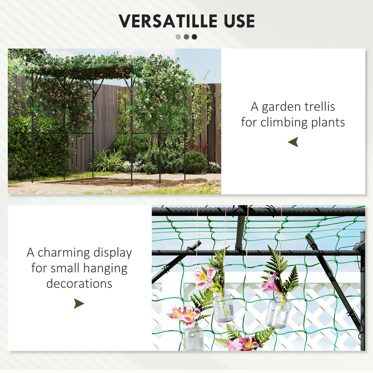 7.3 ft Tall Metal Garden Trellis with Climbing Net, Black
