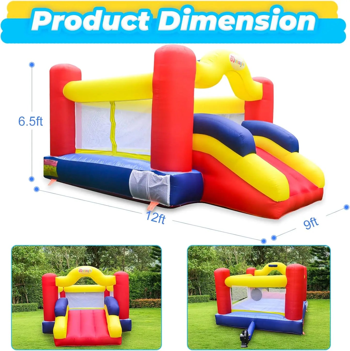 Outdoor Play Bounce House with Slide Inflatable Bouncer Backyard Playground Sets with Blower, Dart Target Game for Kids
