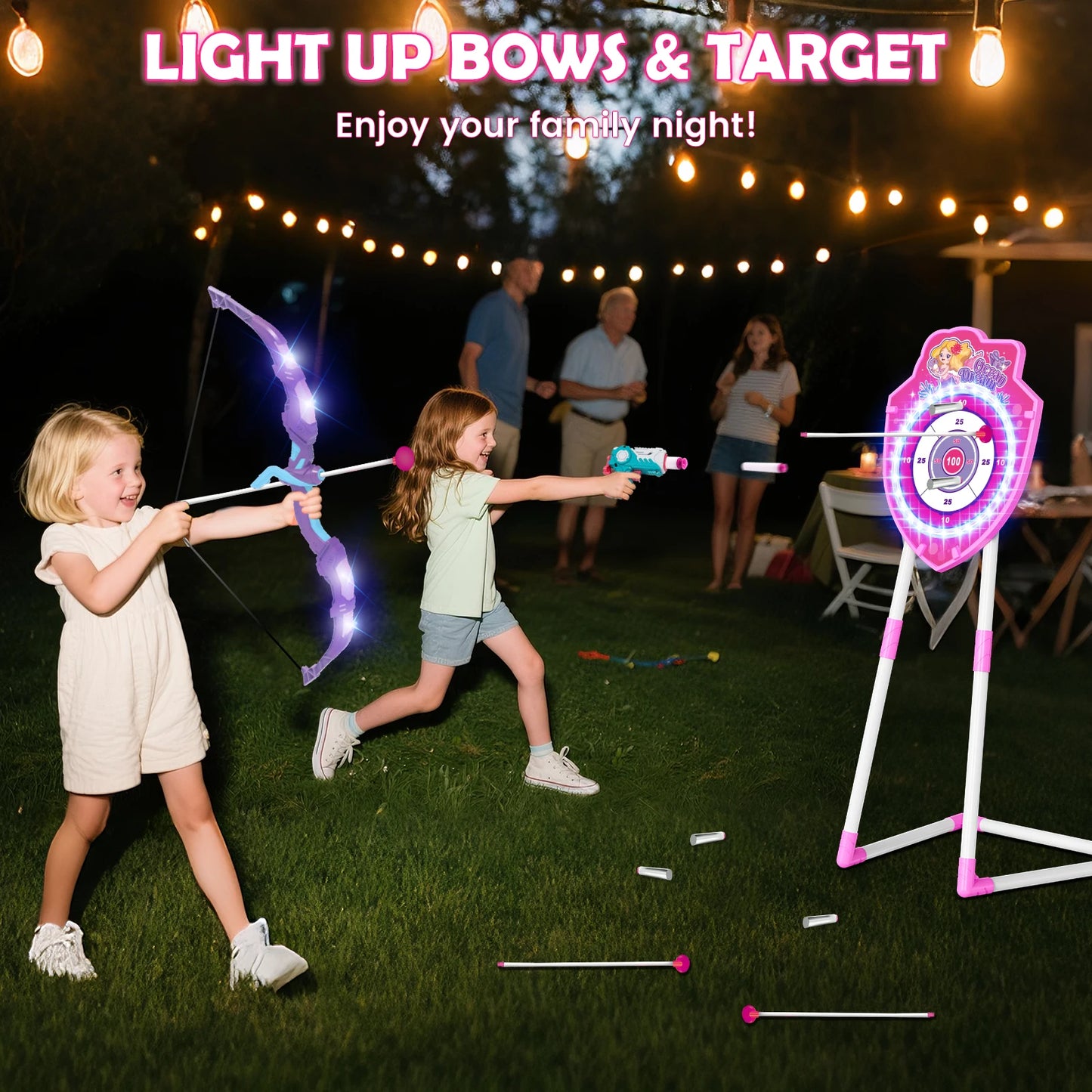 VATOS Night Light Bow Arrow Archery Toy For Girls Indoor