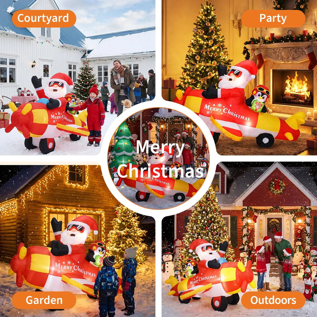 Himmiss Christmas Inflatable Santa Airplane With Penguin Outdoor Decor