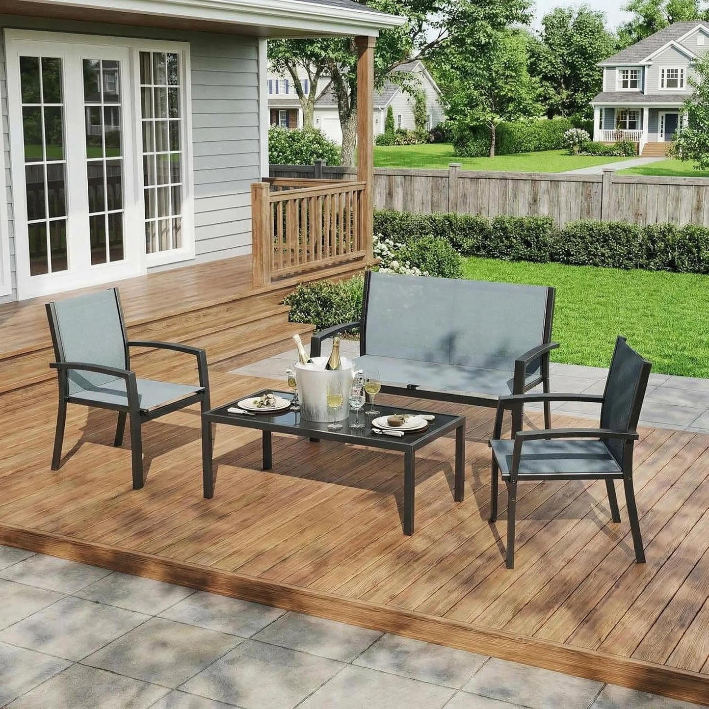 HobbyLane 4 Piece Metal Patio Furniture Set With Table