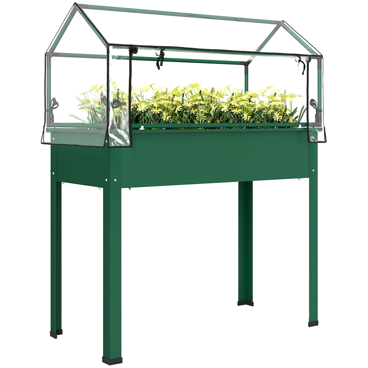 Raised Garden Bed with Greenhouse Cover, Green