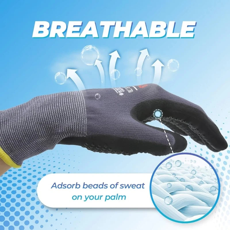 6PCS Work Gloves MicroFoam Nitrile Coated Durable Seamless Knit Safety & Work Gloves with Dot Grip for Men Mechanic Auto Garden